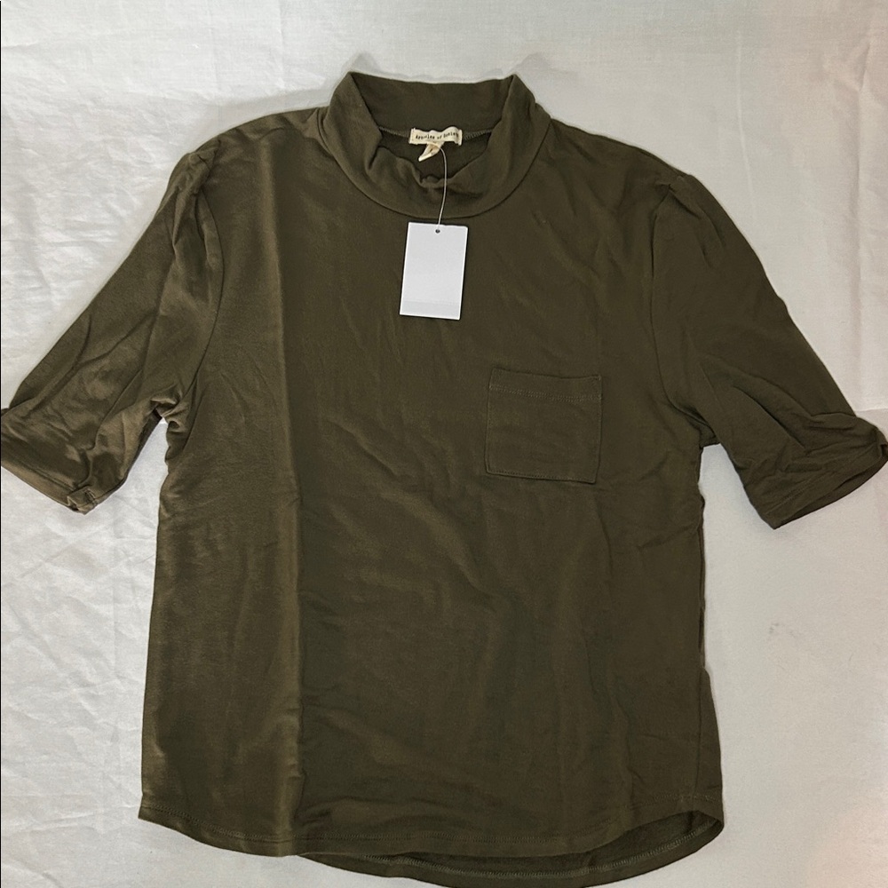 Olive Green Mock neck Short Sleeve Shirt